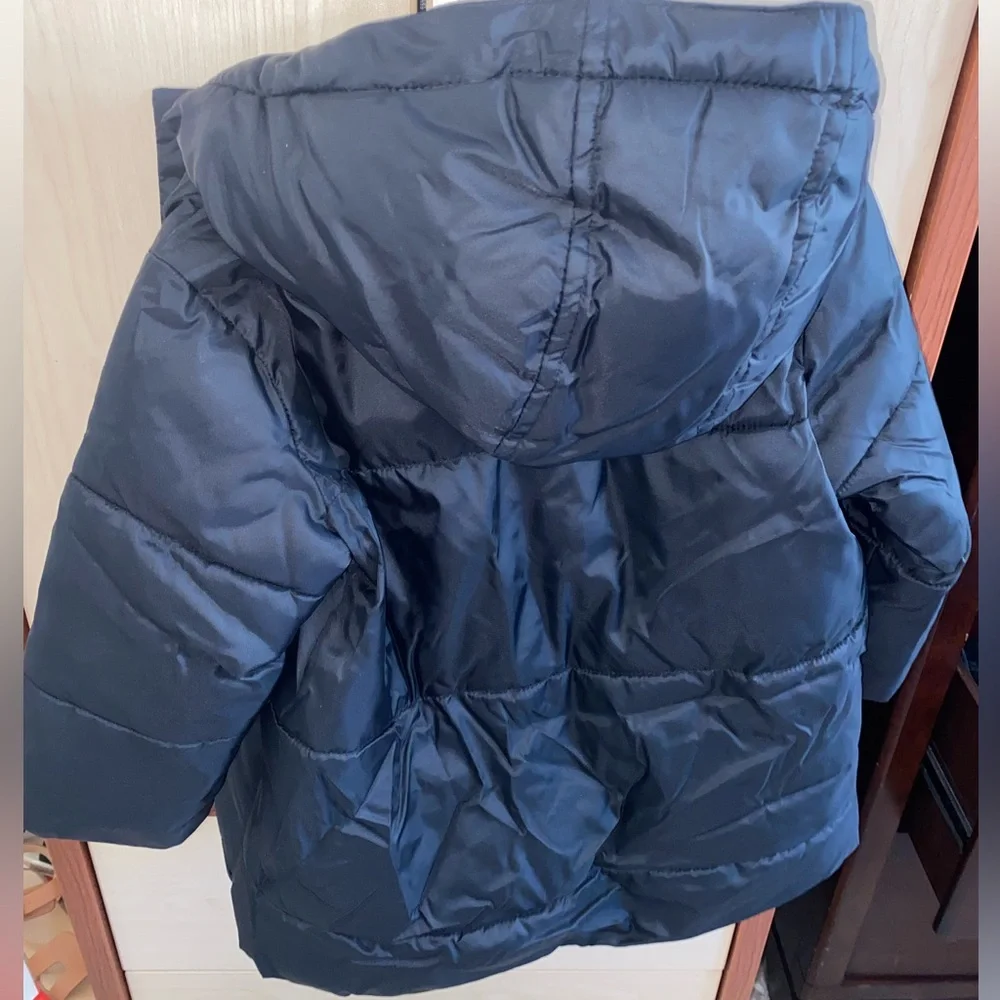 GAP Boys Puffer Jacket Size 3T Navy Hooded Fleece Lined Winter Coat
